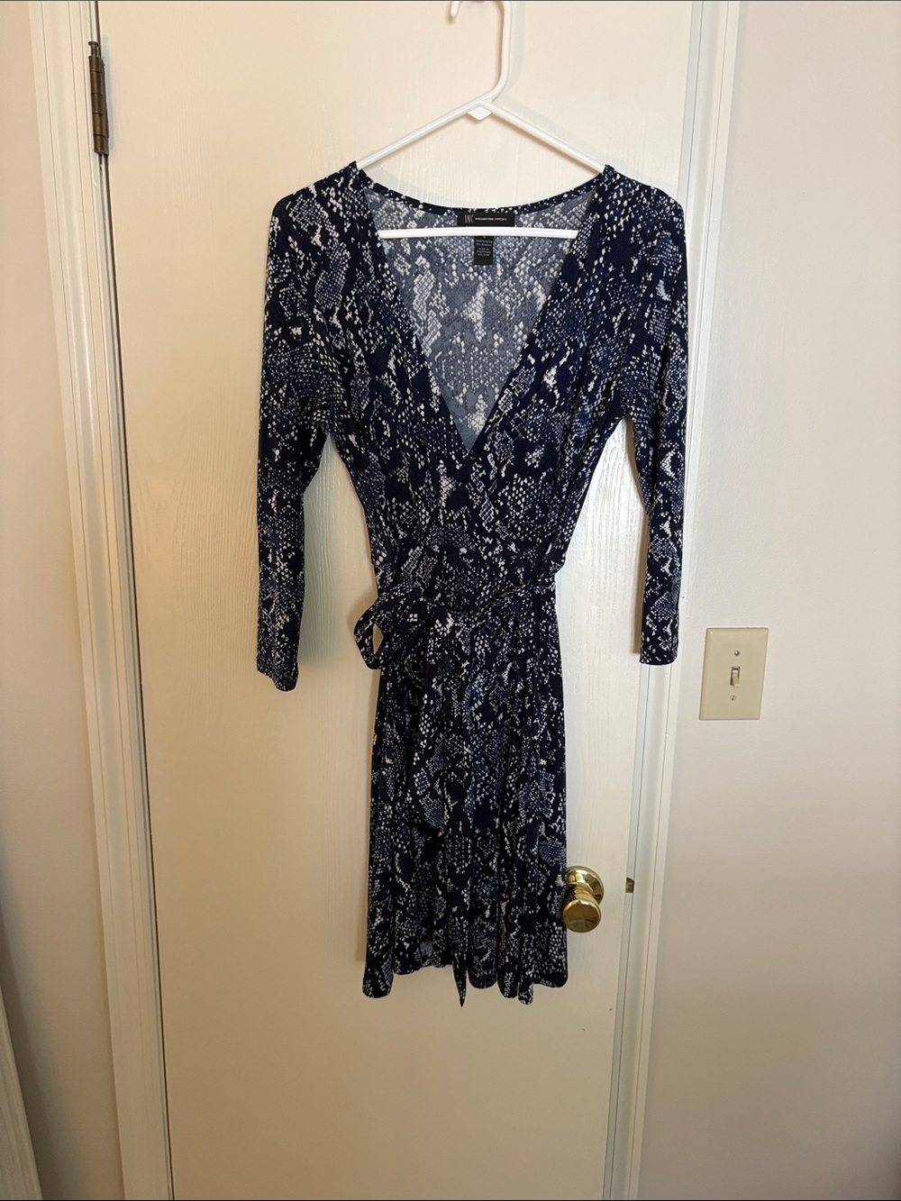 INC International Concepts Navy Snake-Print Wrap Dress